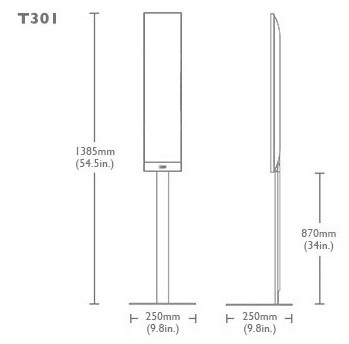 kef t301 dimensions